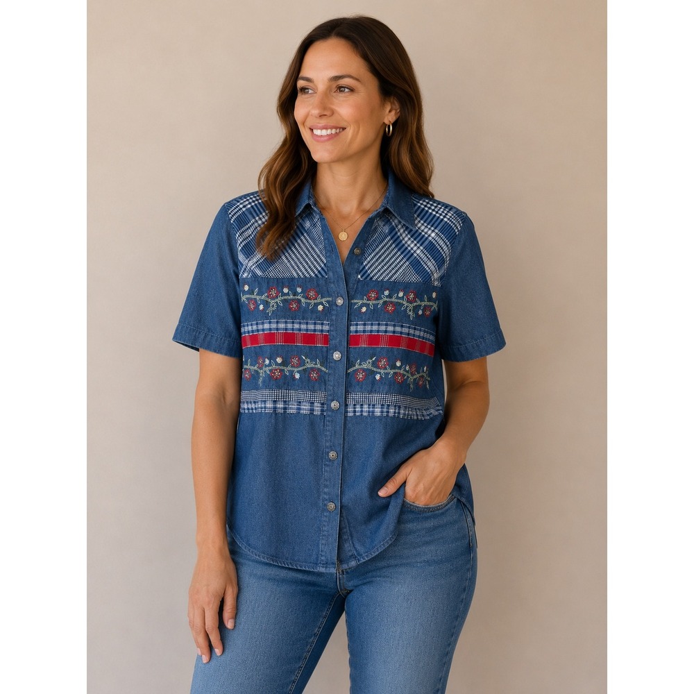 Vintage Napa Valley Denim Shirt Women Medium Patriotic Embroidered Oversized